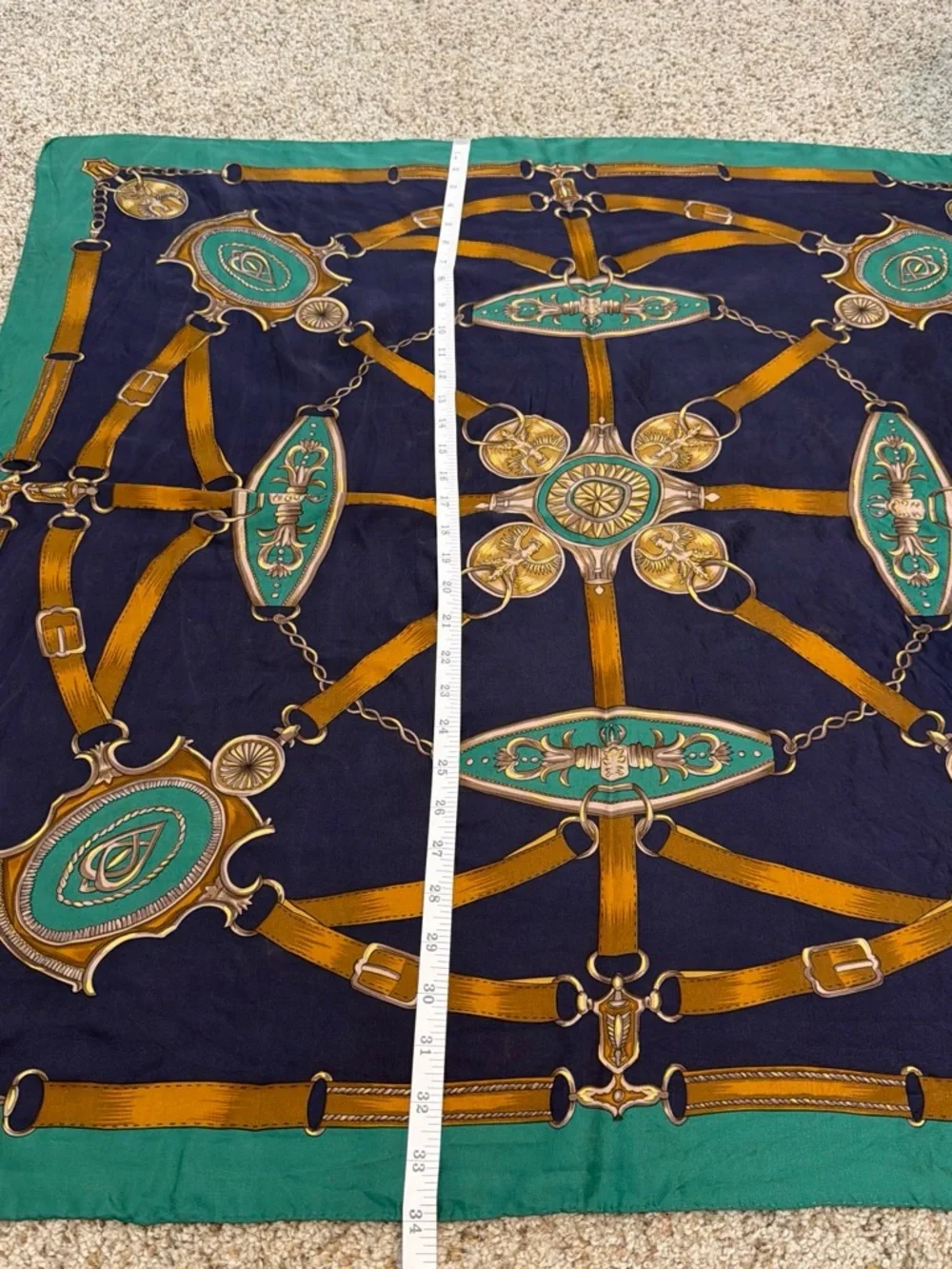 Navy & Teal Equestrian Print Silk-Feel Scarf